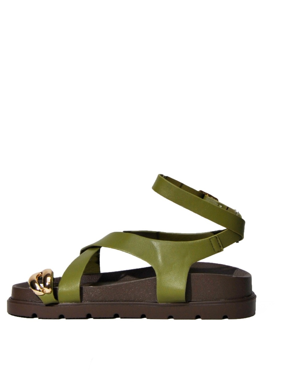 Elegant Olive Cross-Strap Ankle Sandals – Comfortable Toe Ring Flat Sandals - Picture 4 of 4
